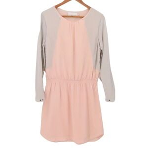 Chaiken Silk Colorblock Cardigan Dress Womens Size 10 Peach Grey Split Sleeve